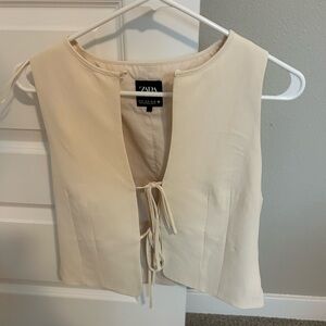 Zara Beige Tie-Front Blouse